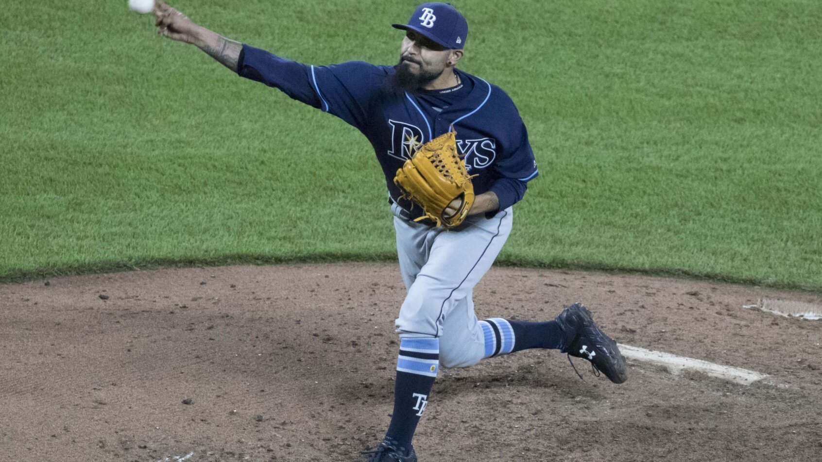 Sergio Romo pitching for Tampa Bay