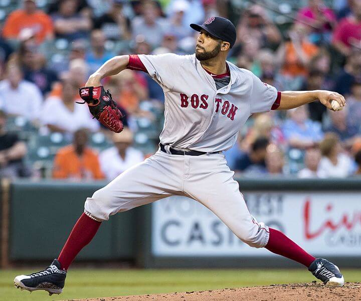 Red Sox pitcher David Price dealing from the mound.