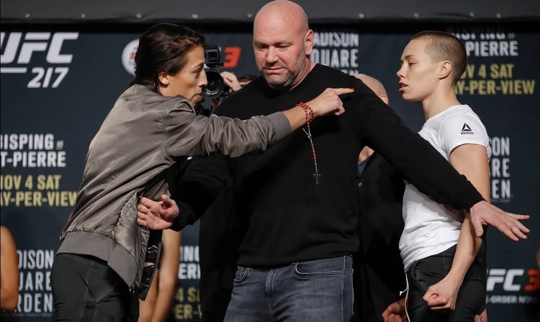 Joanna Jedrzejczyk and Rose Namajunas staredown before UFC 217