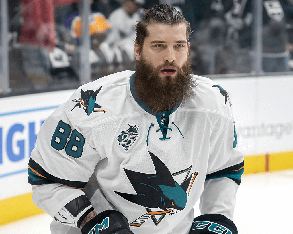 San Jose defenseman Brent Burns warming up.