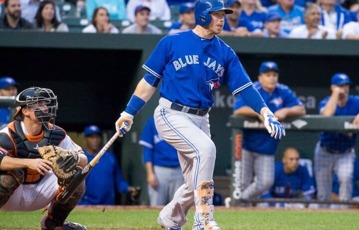 Justin Smoak at the plate for the Blue Jays