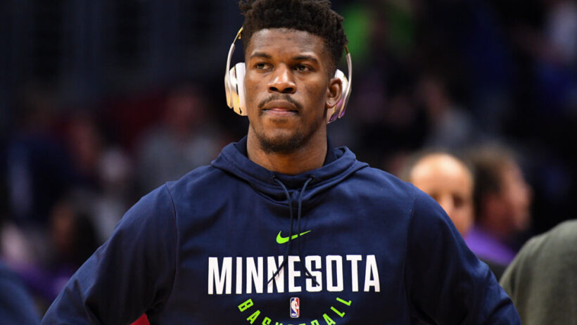 Jimmy Butler (23) looks on before an NBA game between the Minnesota Timberwolves and the Los Angeles Clippers