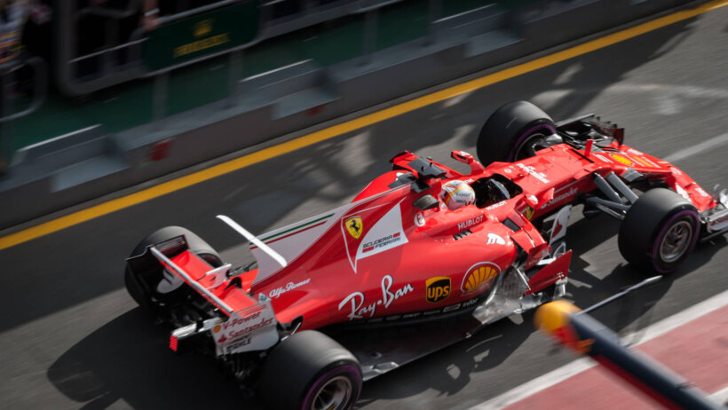 Sebastian Vettel exiting pit row