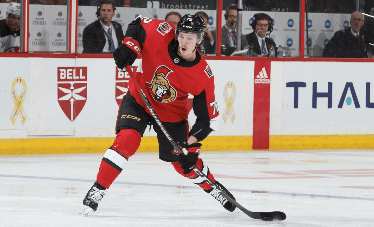 Thomas Chabot firing a one-timer from the point