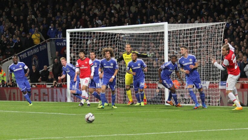 Chelsea defending against Arsenal