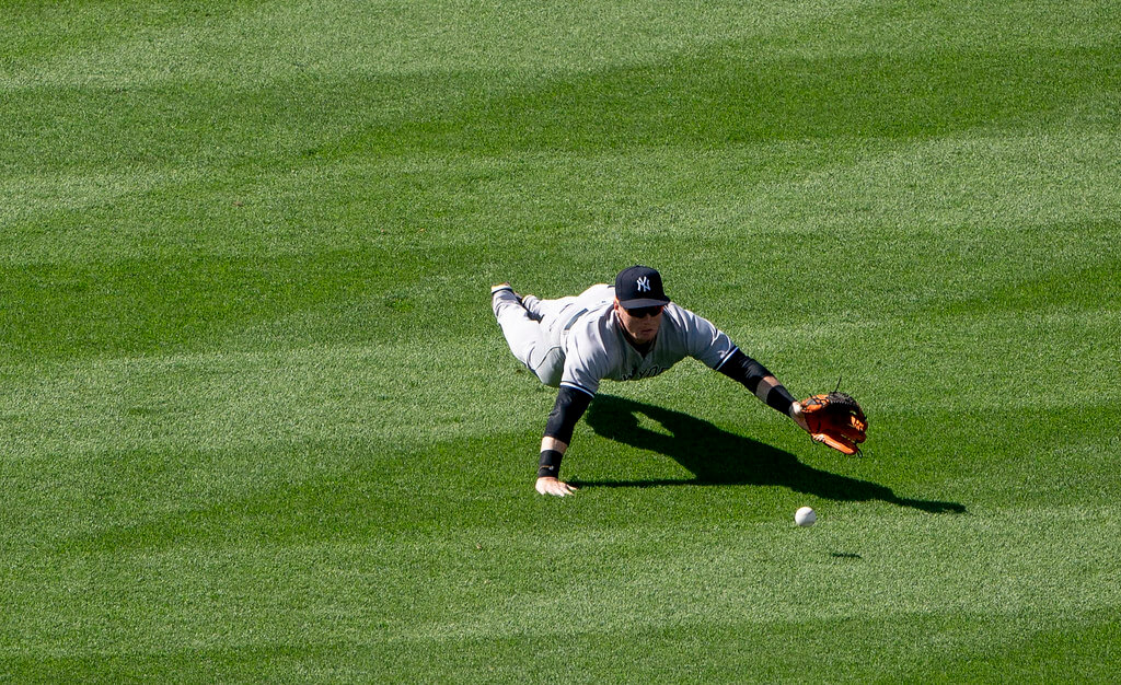 Clint Frazier diving for a ball.