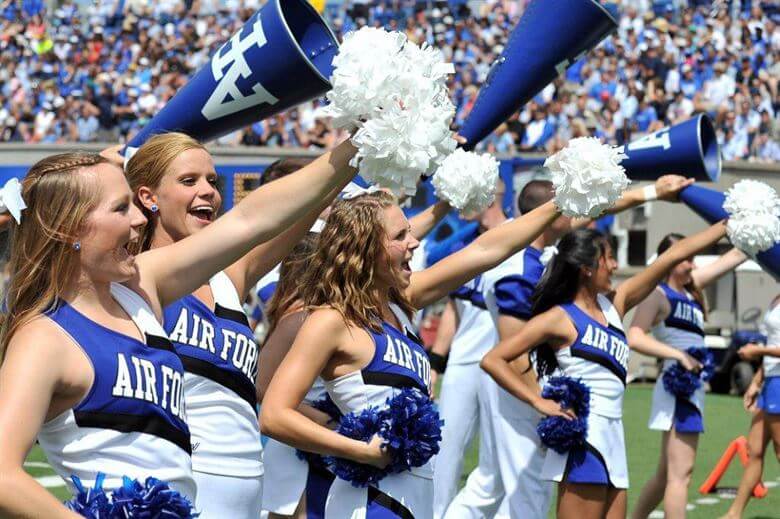 Air Force Academy cheerleaders on the sideline.