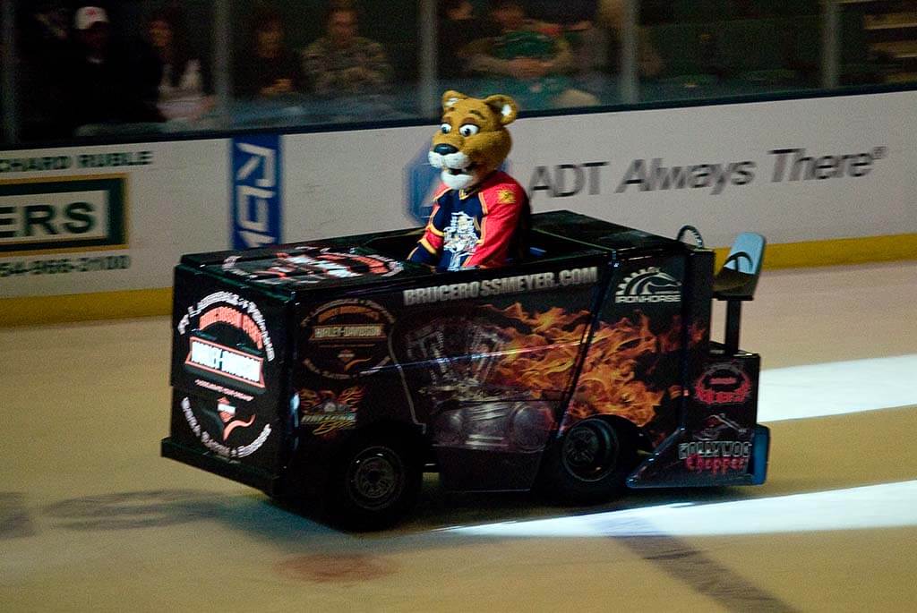 Florida Panthers mascot and Zamboni.