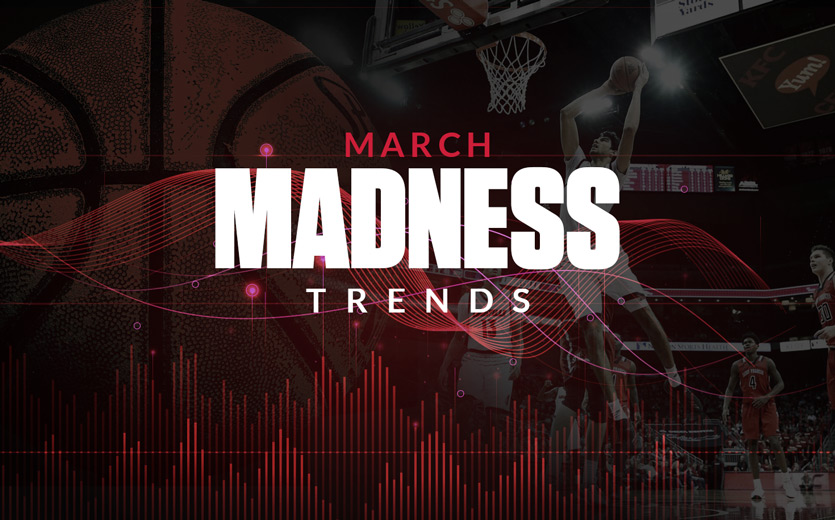 march madness trends text overlay basketball player dunking