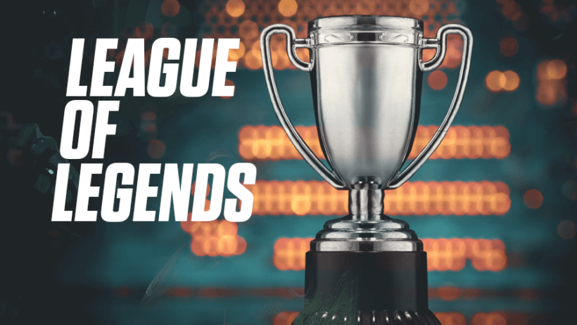 League of Legends graphic with a trophy.
