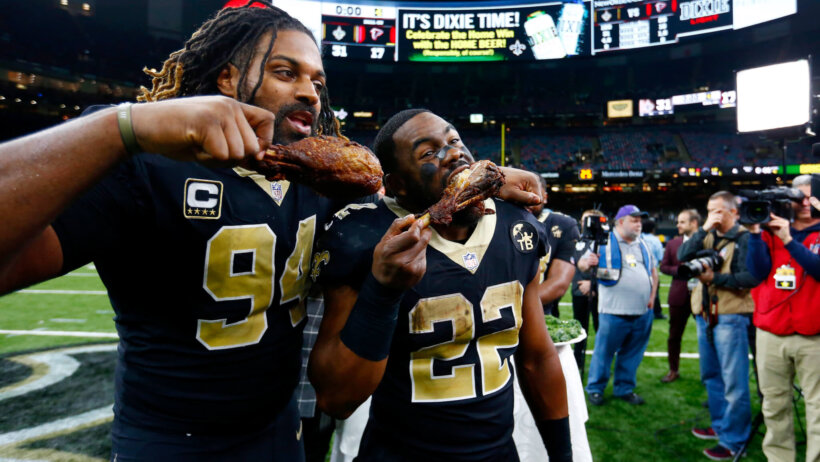 Saints eating Thanksgiving turkey