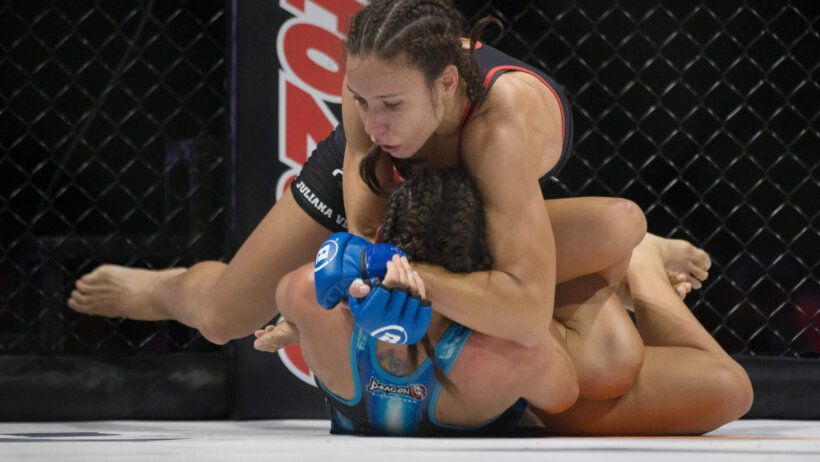 Juliana Velasquez grappling with Alejandra Lara