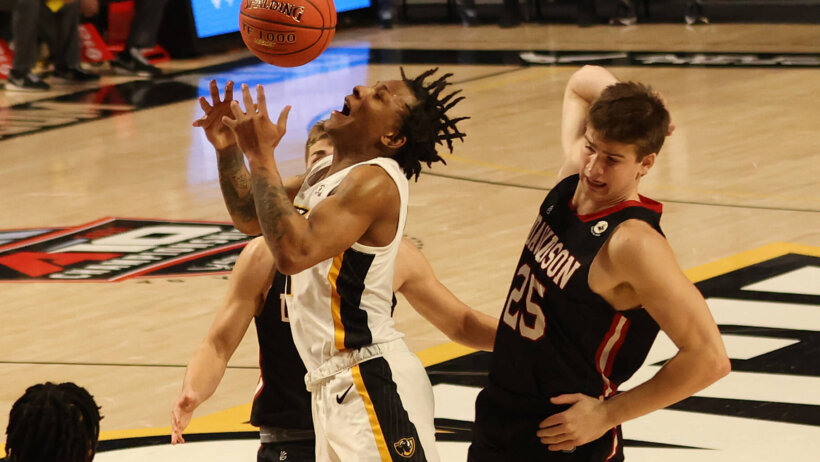 VCU Rams guard Adrian Baldwin Jr. getting fouled