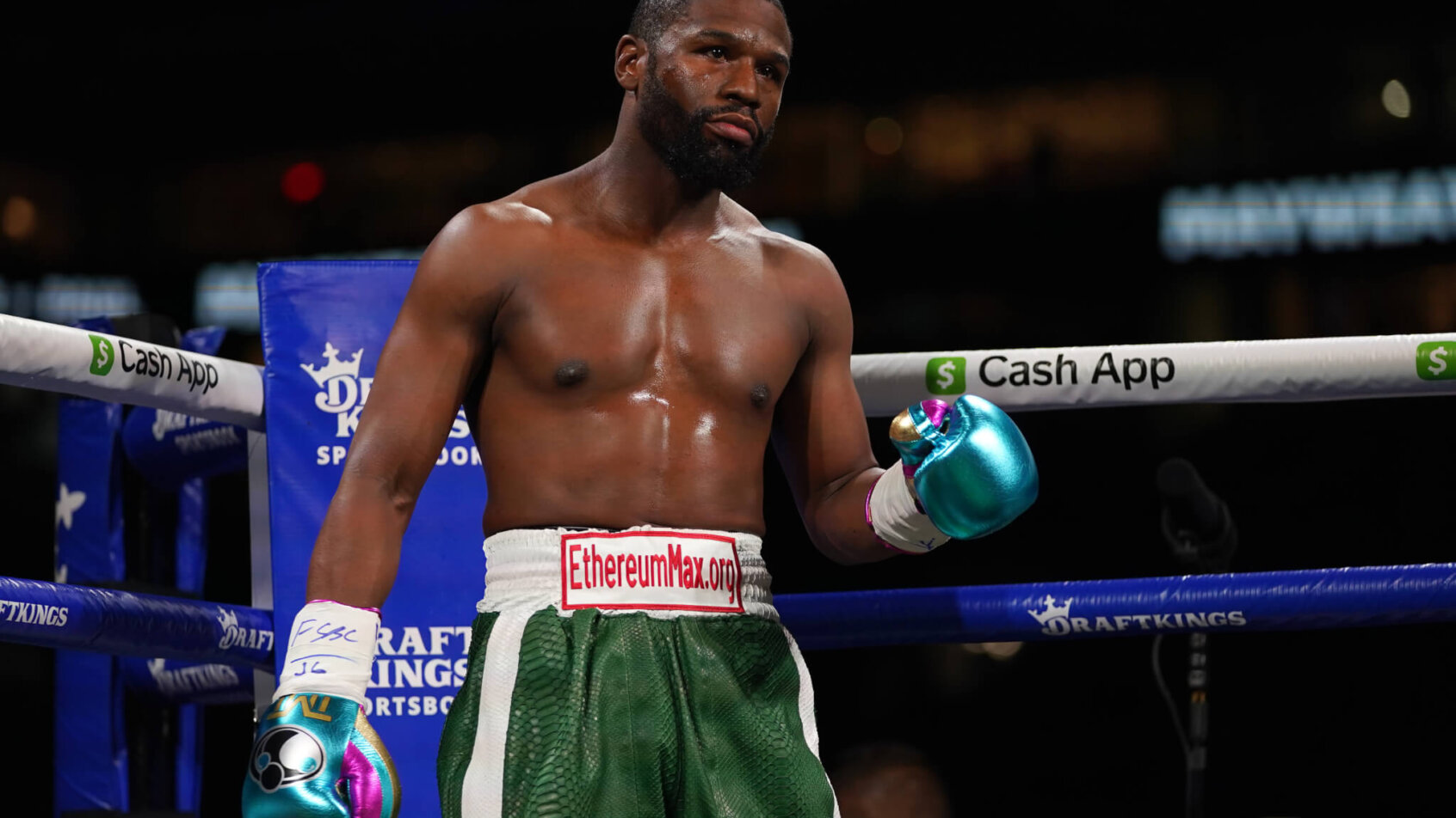 Floyd Mayweather Jr. stands in the ring