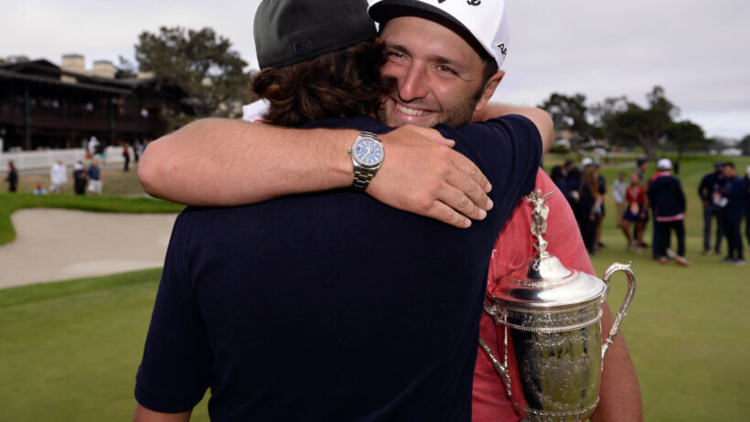 Jon Rahm celebrates after winning the 2021 U.S. Open