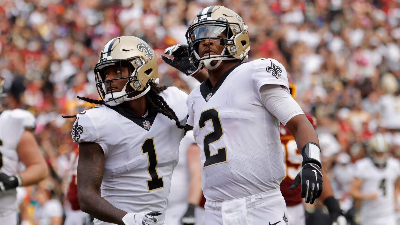 Jameis Winston celebrating with Marquez Callaway