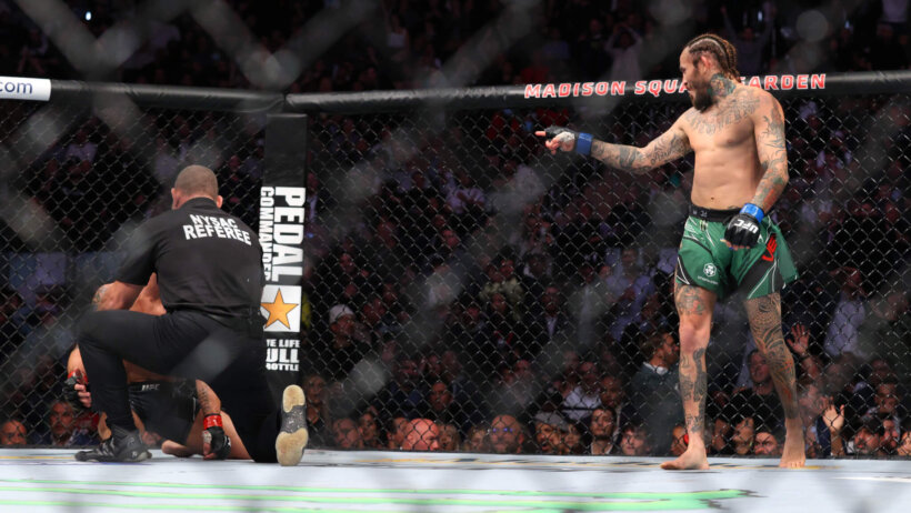 Marlon Vera celebrating a win over Frankie Edgar