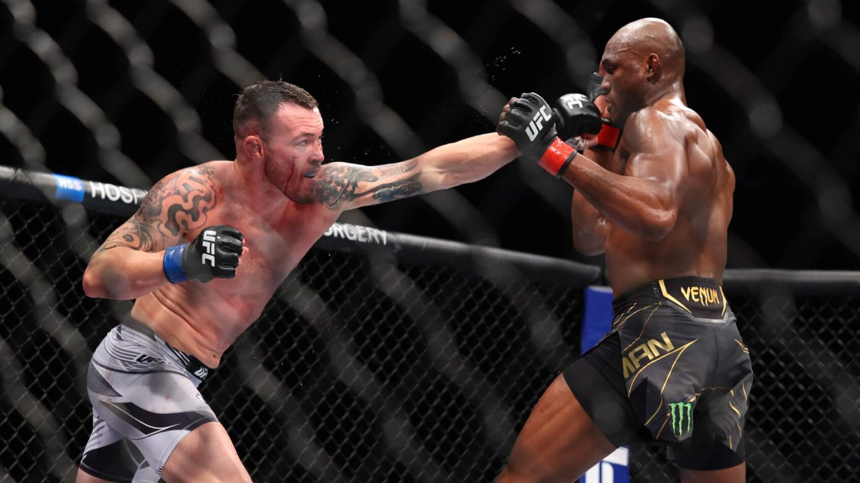 Colby Covington punching Kamaru Usman Octagon UFC 268 Madison Square Garden