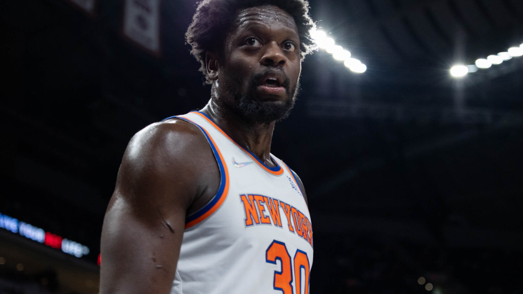 Julius Randle during a break in the action