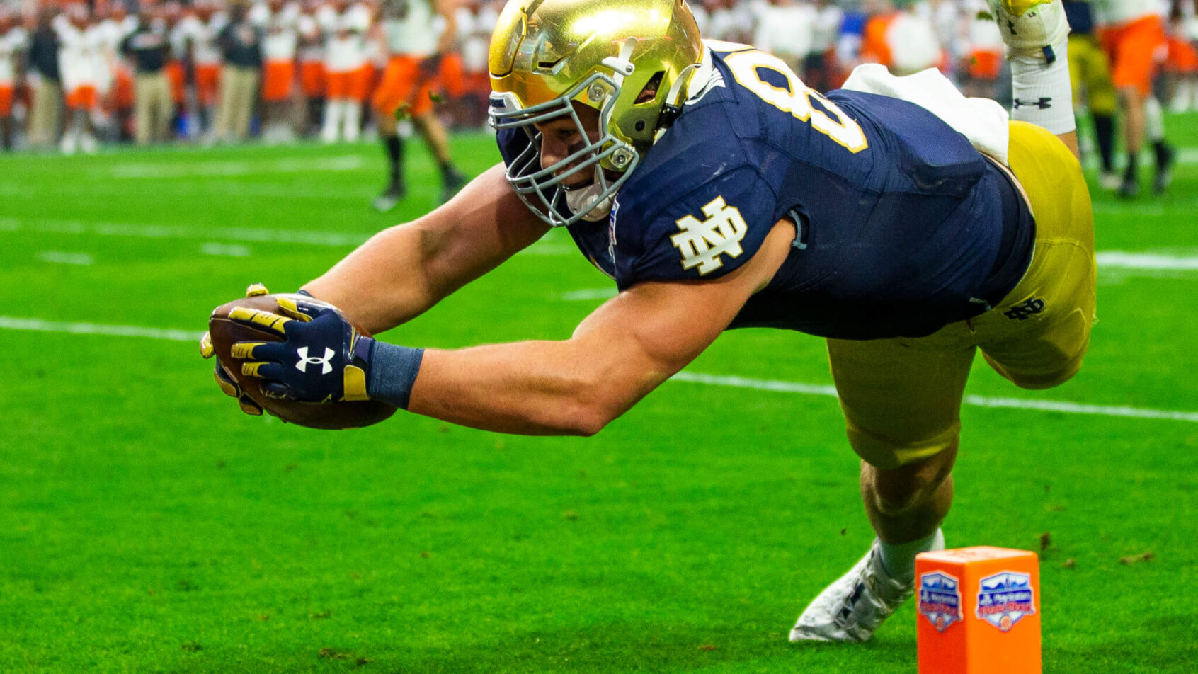Notre Dames Michael Mayer (87) reaches out to score a touchdown