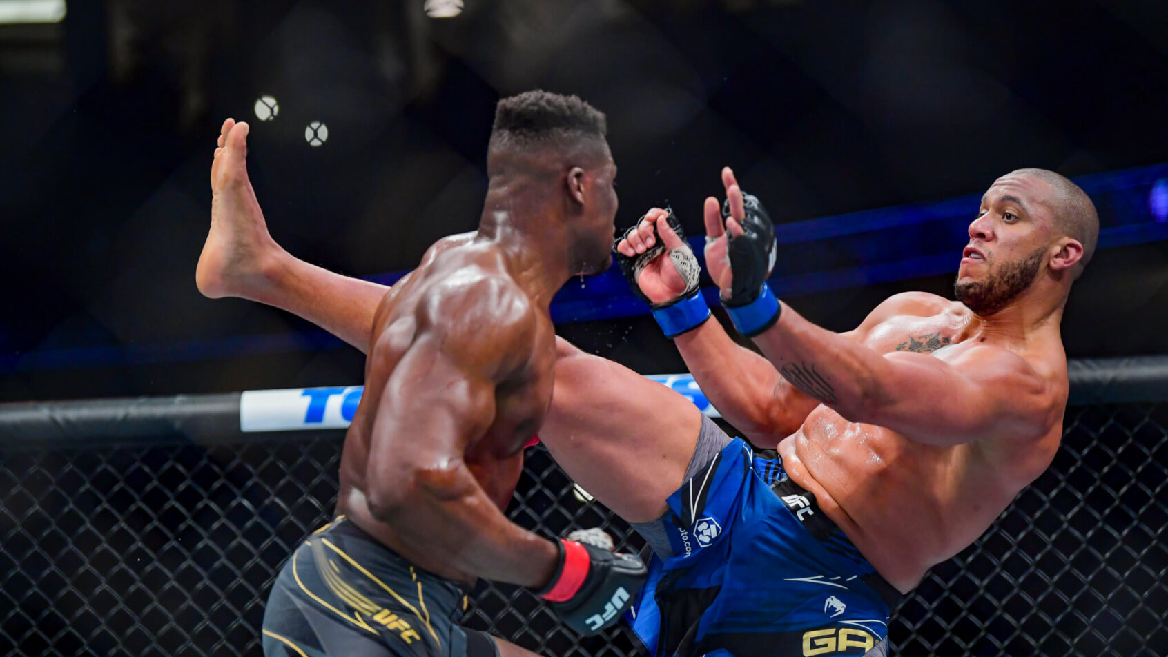 Francis Ngannou punching Ciryl Gane
