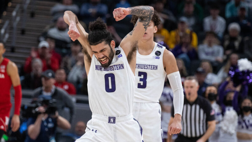 Northwestern Wildcats guard Boo Buie celebrating
