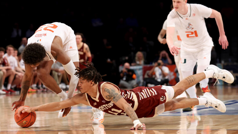 Boston College Eagles guard Makai Ashton-Langford goes after a loose ball
