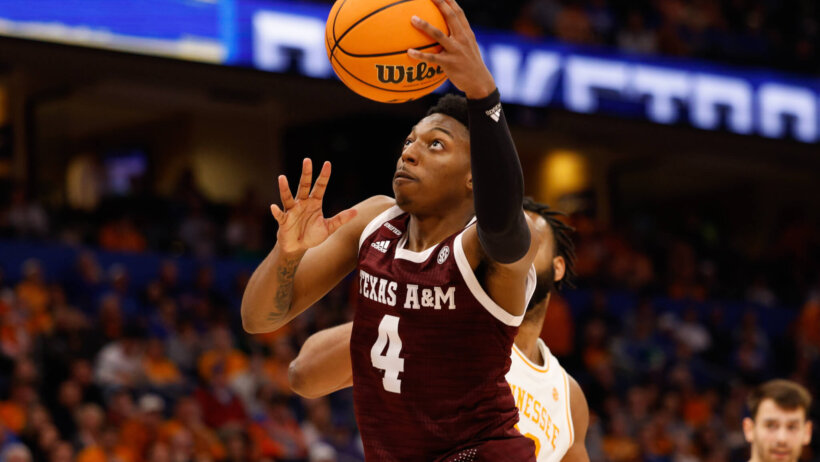 Texas A&M Aggies guard Wade Taylor IV goes for a lay-up