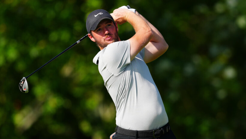 Sam Horsfield admires a tee shot