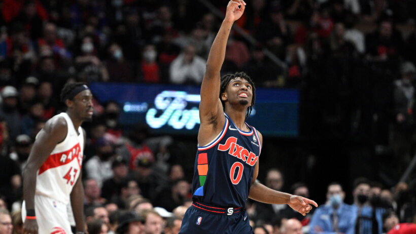 Tyrese Maxey celebrates