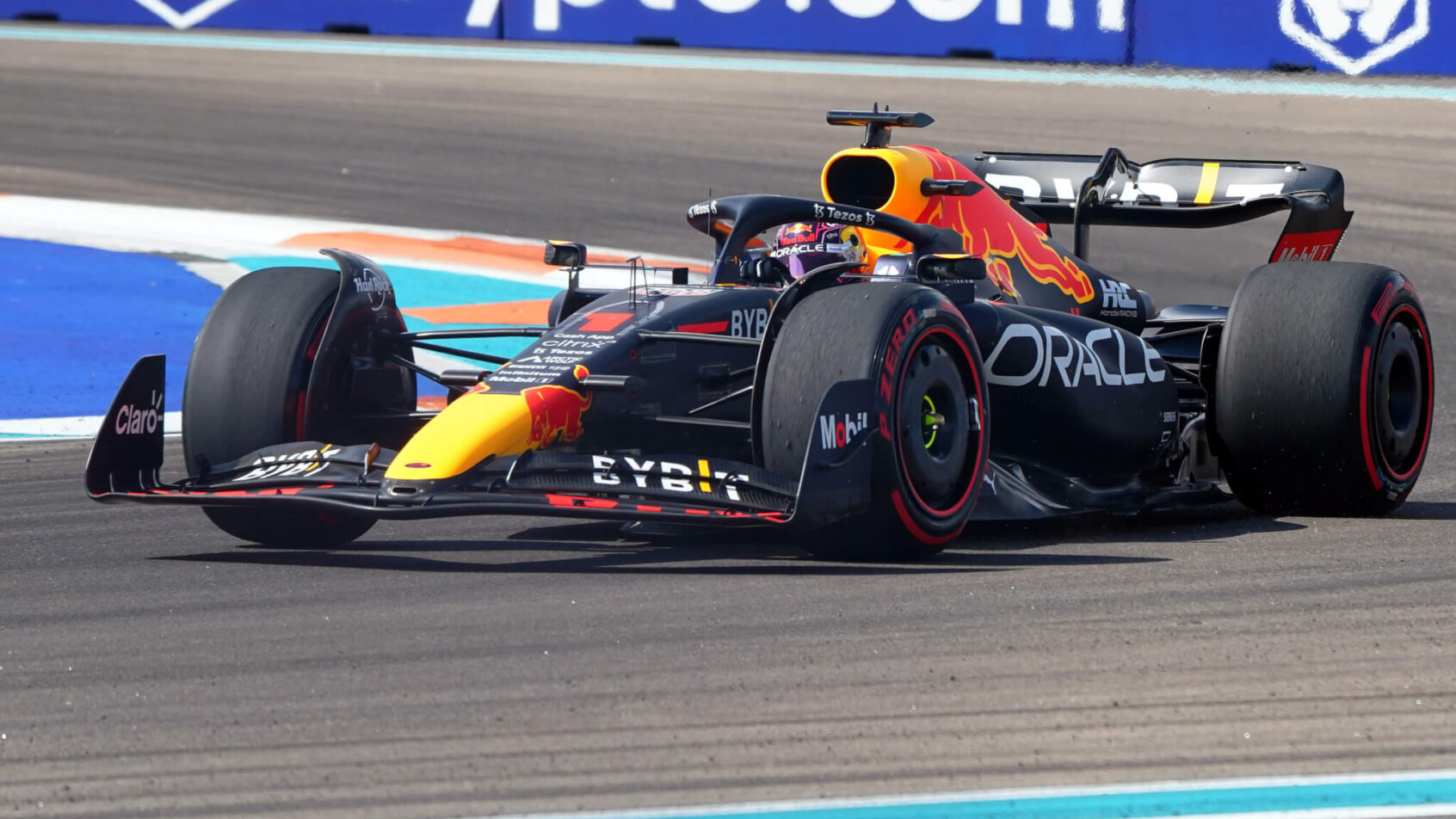 Red Bull driver Max Verstappen on the track at the 2022 Miami Grand Prix