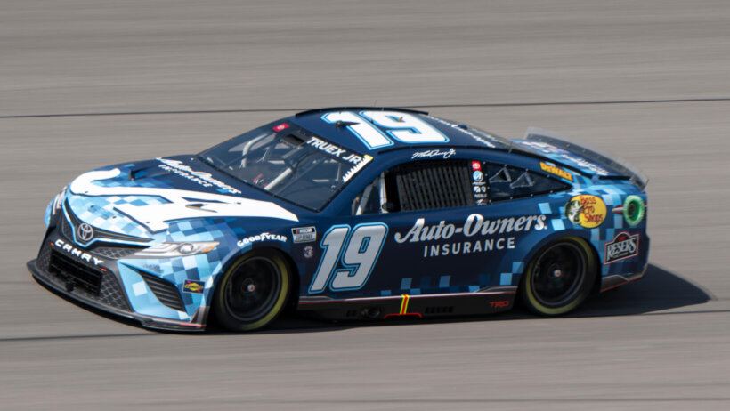 NASCAR Cup Series driver Martin Truex Jr. driving at the AdventHealth 400 practice sessions at Kansas Speedway.