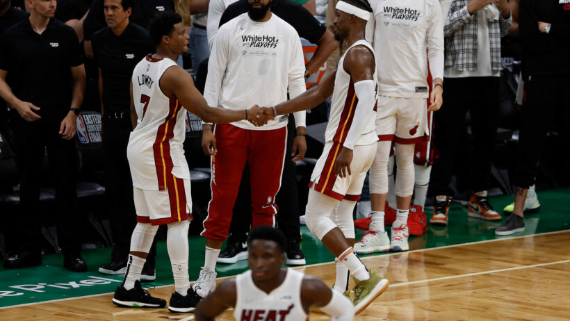 Kyle Lowry and Jimmy Butler shake hands