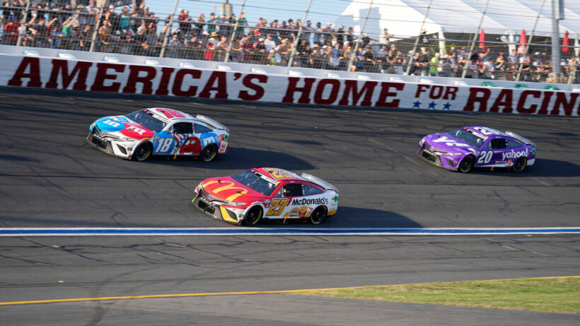 NASCAR Cup Series drivers Kyle Busch and Bubba Wallace on the track
