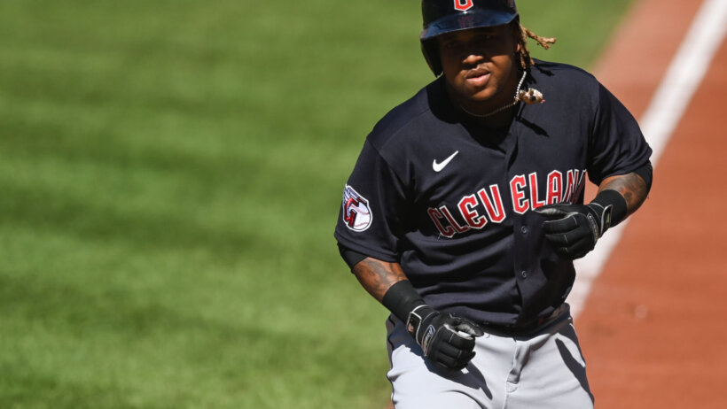 Cleveland Guardians third baseman Jose Ramirez at home plate