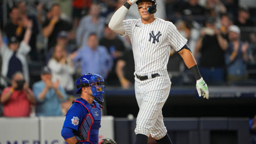 Aaron Judge reacts to home run, New York Yankees