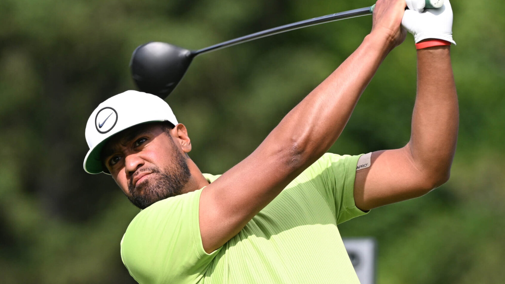Tony Finau admires a tee shot