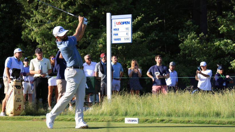 Adam Hadwin hitting a tee shot
