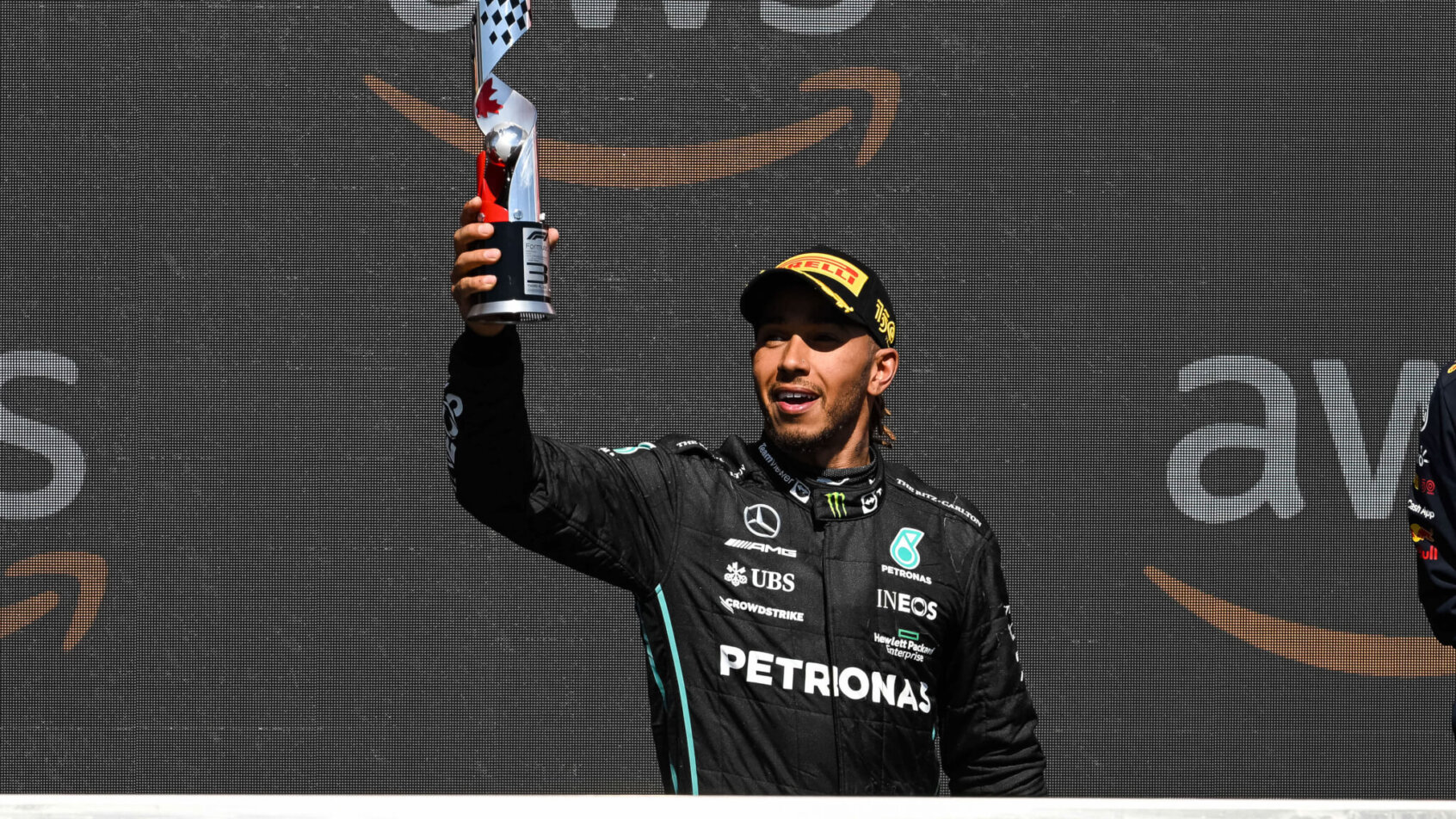 Mercedes driver Lewis Hamilton celebrating a victory