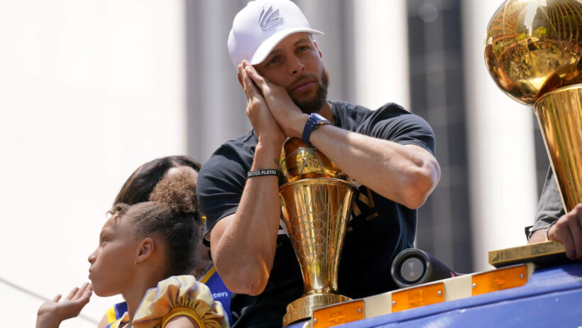 Stephen Curry during the Warriors championship parade.