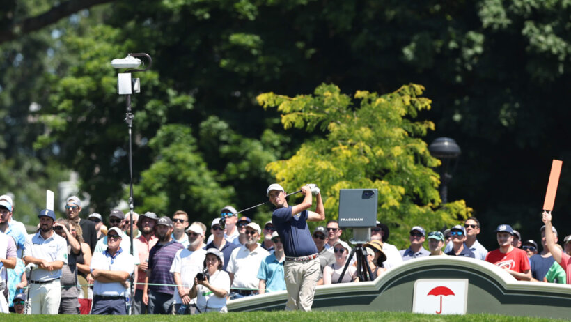 Chesson Hadley hits a tee shot