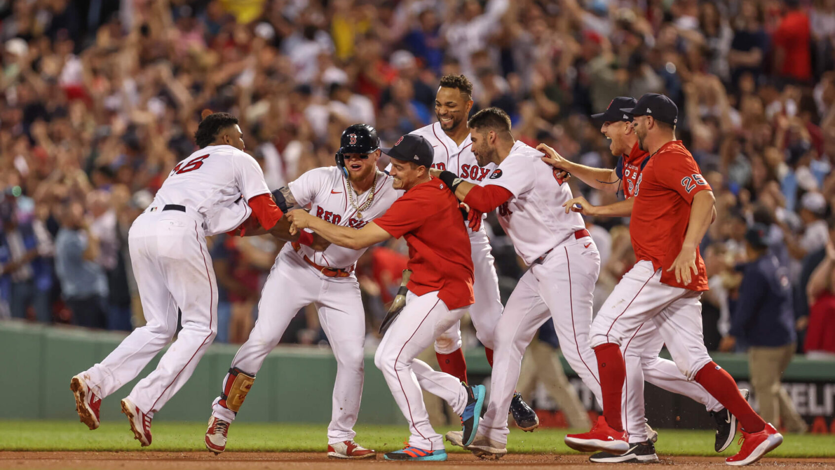 Red Sox players celebrate