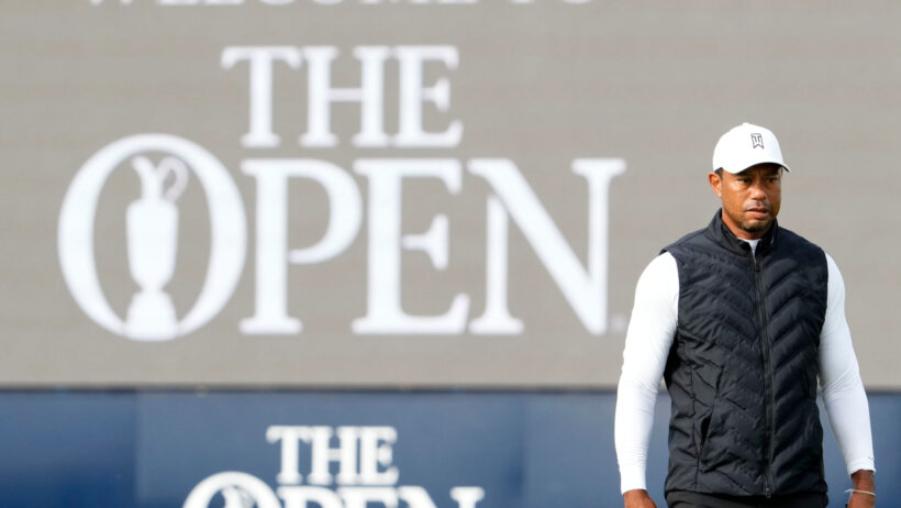 Tiger Woods at a practice round at St. Andrews
