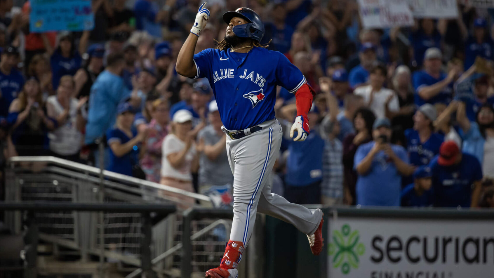 Vladimir Guerrero Jr celebrating a homer