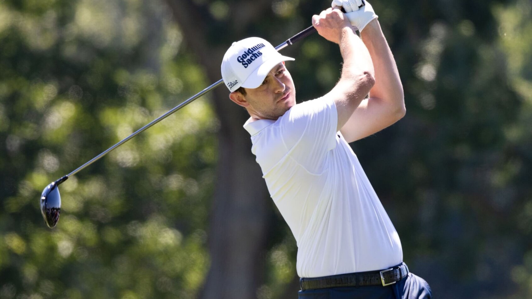Patrick Cantlay plays his shot from the third tee during the first round of the BMW Championship golf tournament