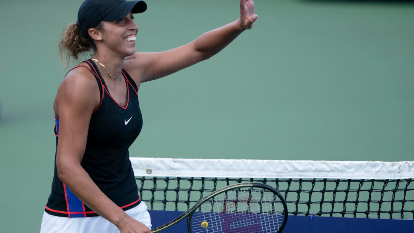 Madison Keys waving