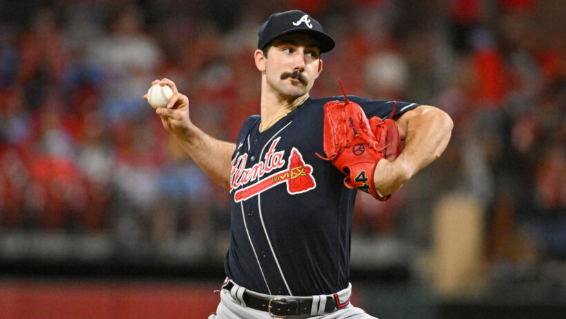 Spencer Strider pitches; Atlanta Braves