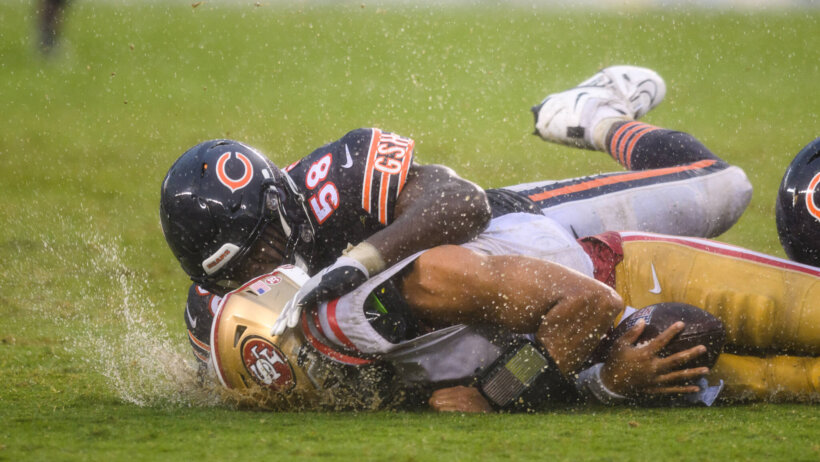 Trey Lance tackled into ground