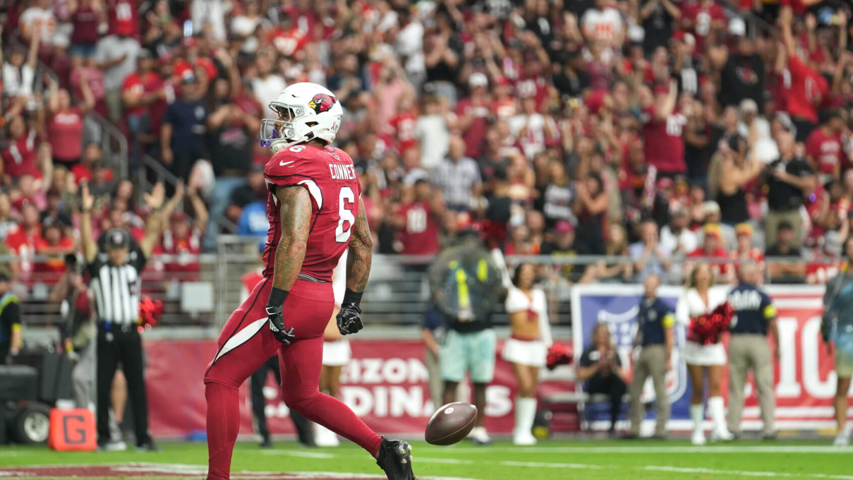 Arizona Cardinals running back James Conner looks up to the crowd