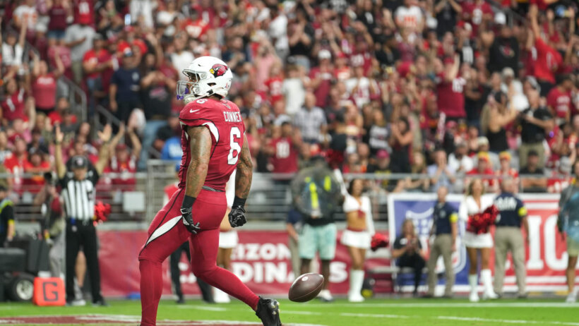 Arizona Cardinals running back James Conner looks up to the crowd